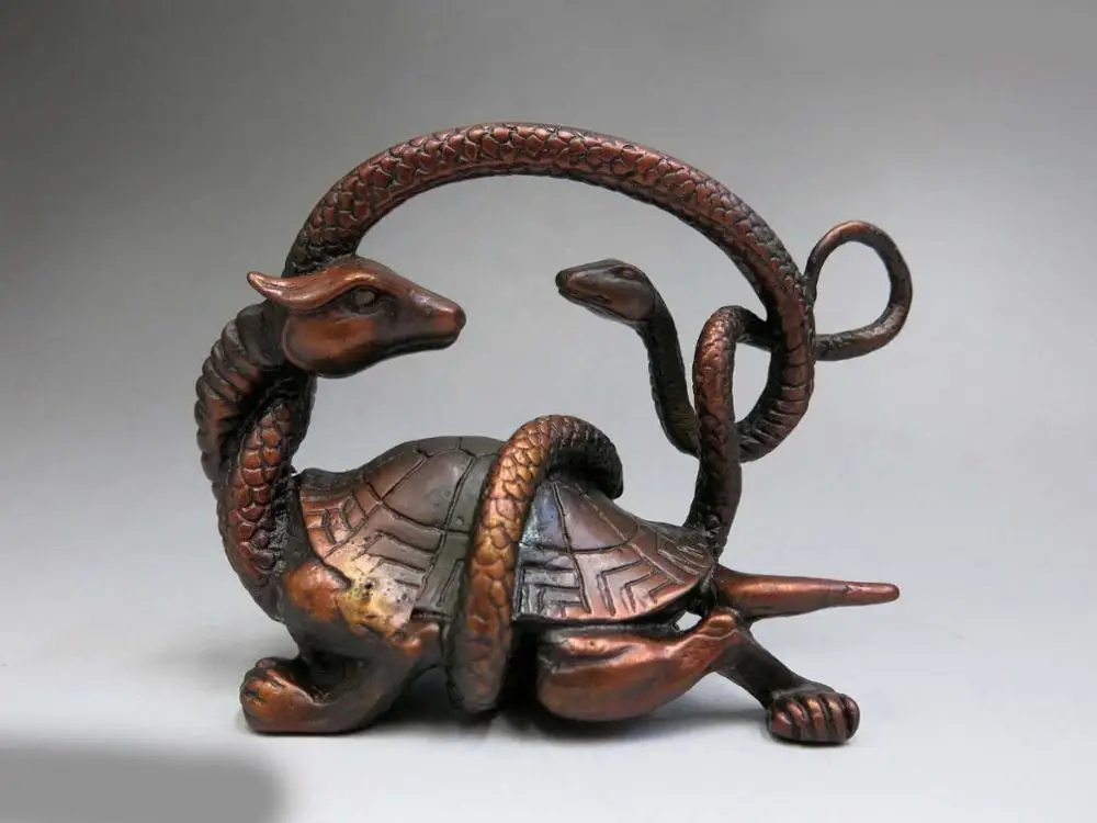 

China red bronze four mythical creatures dragon tiger phoenix turtle Statue
