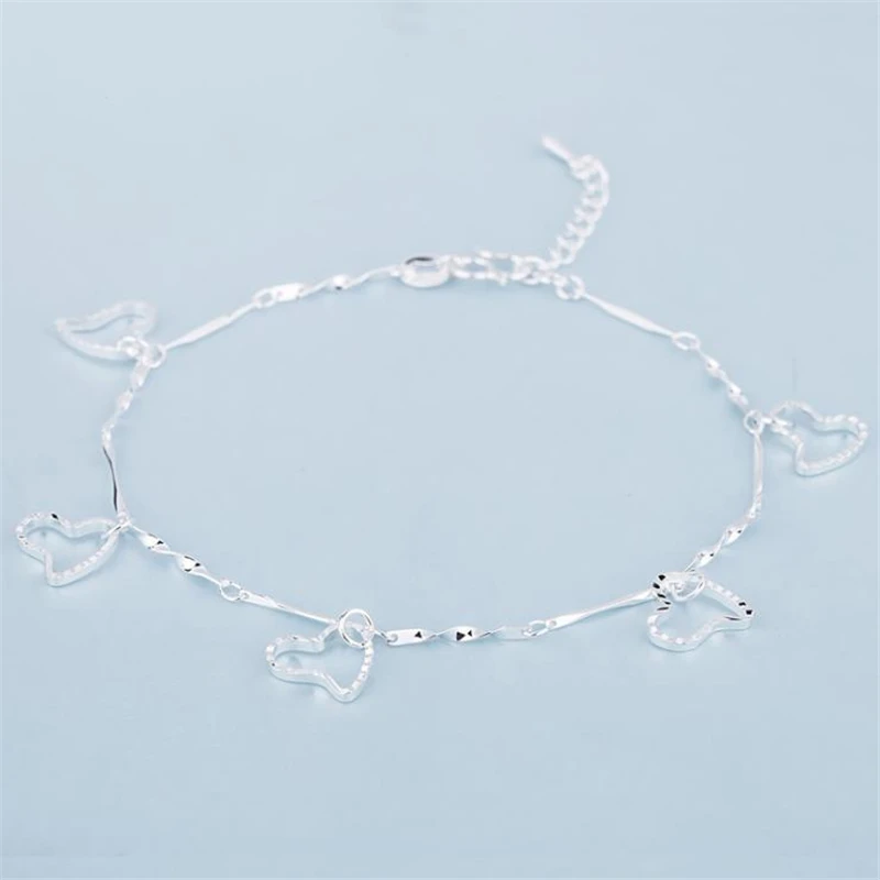 Love elegante hoja 925 Plata Tobillera Cadena Cristal Pulsera de Pie Amor