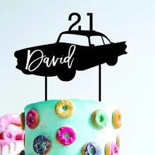 Черное акриловое пользовательское украшение для именинного торта персонализированное имя автомобиля 21 Twenty One 21 из дерева в деревенском стиле счастливое украшение для именинного торта s