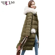 HIJKLNL зимний длинный пуховик для девочек, зимний женский пуховик с натуральным мехом, женские парки с капюшоном, Casacos Femininos HB216