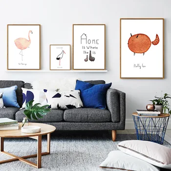 

HAOCHU Nordic Decoration Unicorn Weird Lama Fluffy Fox Flamingo Modern Simple Canvas Painting Rectangle Photo For Home Decor