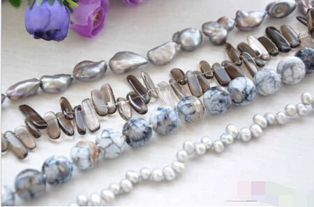 

song voge gem nanJ0371 gray keshi Reborn baroque pearl agate bead smoky quartz necklace