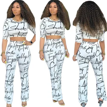 

Spring Summer Women Two Piece Set Top and Pants Plus Size Outfits Tracksuit Sweatsuit Outfit Letter Print Casual Sets