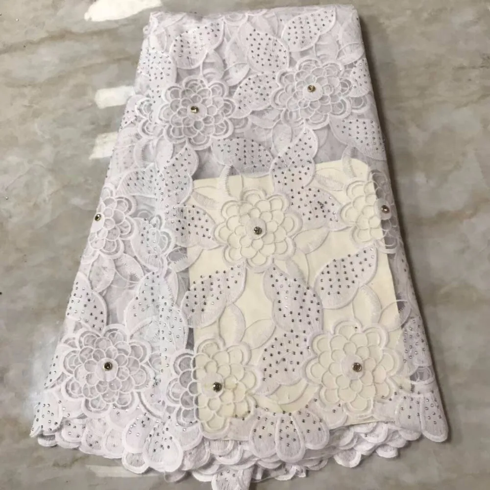 

Nigerian Flower Lace Fabrics 2019 High Quality White Tulle African Laces Fabric Wedding French Tulle Lace Material With Stone 30