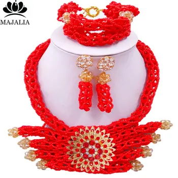 

Majalia Fashion Romantic Nigeria Wedding African Beads Jewelry Set Opaque red Crystal Necklace Bridal Jewelry Sets 1SC002