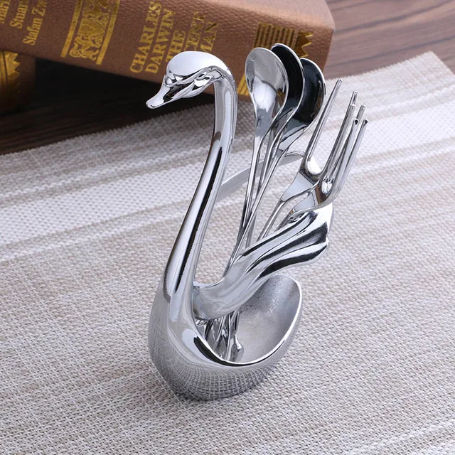 Stainless Steel Spoon Holder Rack Stand Cutlery Holder Fashion Swan Fork Spoon Tableware Rack