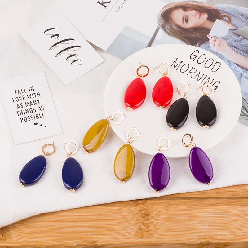 Trendy Dangle Fashion Resin Earrings for Women Big Long Geometric Red Acrylic Drop Earring Round Metal Wedding Gifts New Jewelry (1)