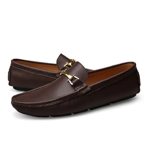 URBANFIND/итальянская мужская обувь; Повседневная Брендовая обувь без шнуровки; официальная Роскошная обувь; мужские лоферы; мокасины из натуральной кожи; коричневая обувь для вождения - Цвет: Dark Brown