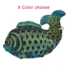 LaiSC Luxury crystal evening bags handmade fish shape Clutch bags women party purse pochette diamond party