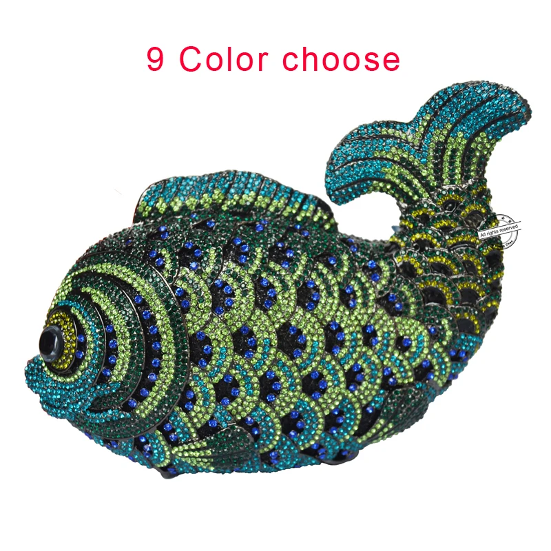 LaiSC Luxury crystal evening bags handmade fish shape font b Clutch b font bags women font