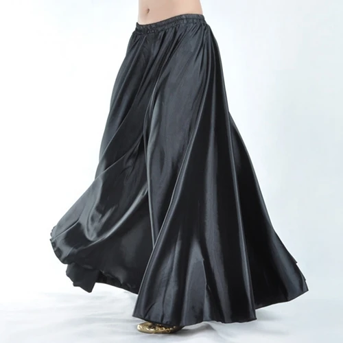 16 цветов доступны атласные танец живота Профессиональная женская одежда для танца живота полные юбки-солнце юбки фламенко плюс размер - Цвет: Black