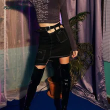 SUCHCUTE, Женская юбка, металлическая, неровная, черная, юбки, лето, с разрезом по бокам, женская, мини, Jupe Femme, уличная, Готическая, Faldas