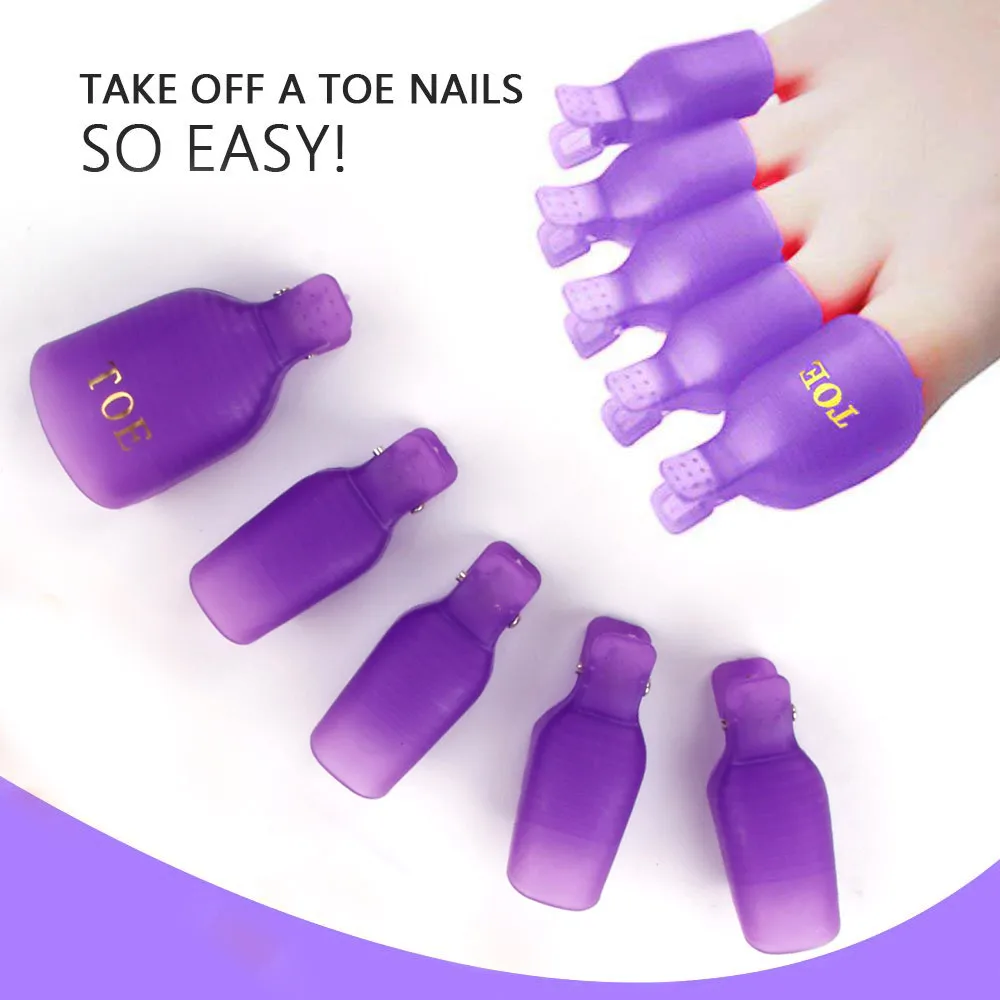 5pcs Plastic Toes Toe Nail Art Soak Off Clip Cap UV Gel Polish Tips Remover Cleaning Wrap Tool Nail Soak Cap Manicure Tool 2