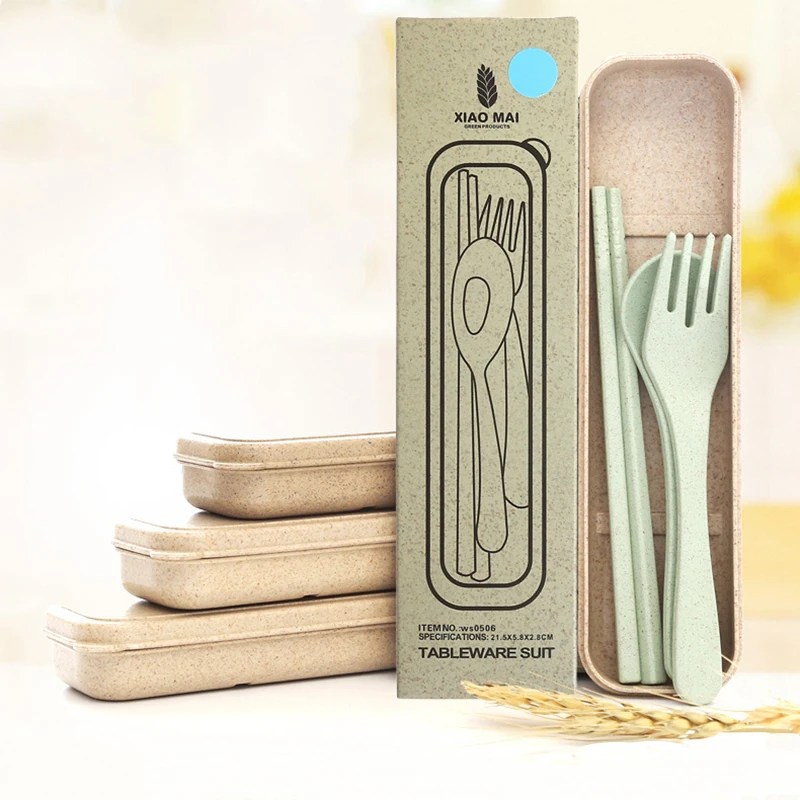 

ideacherry Baby Spoon Fork Set Kids Safety Feeding Food Cutlery Set Infants Silicone Bamboo Wheat Straw Flatware Spoon for Child