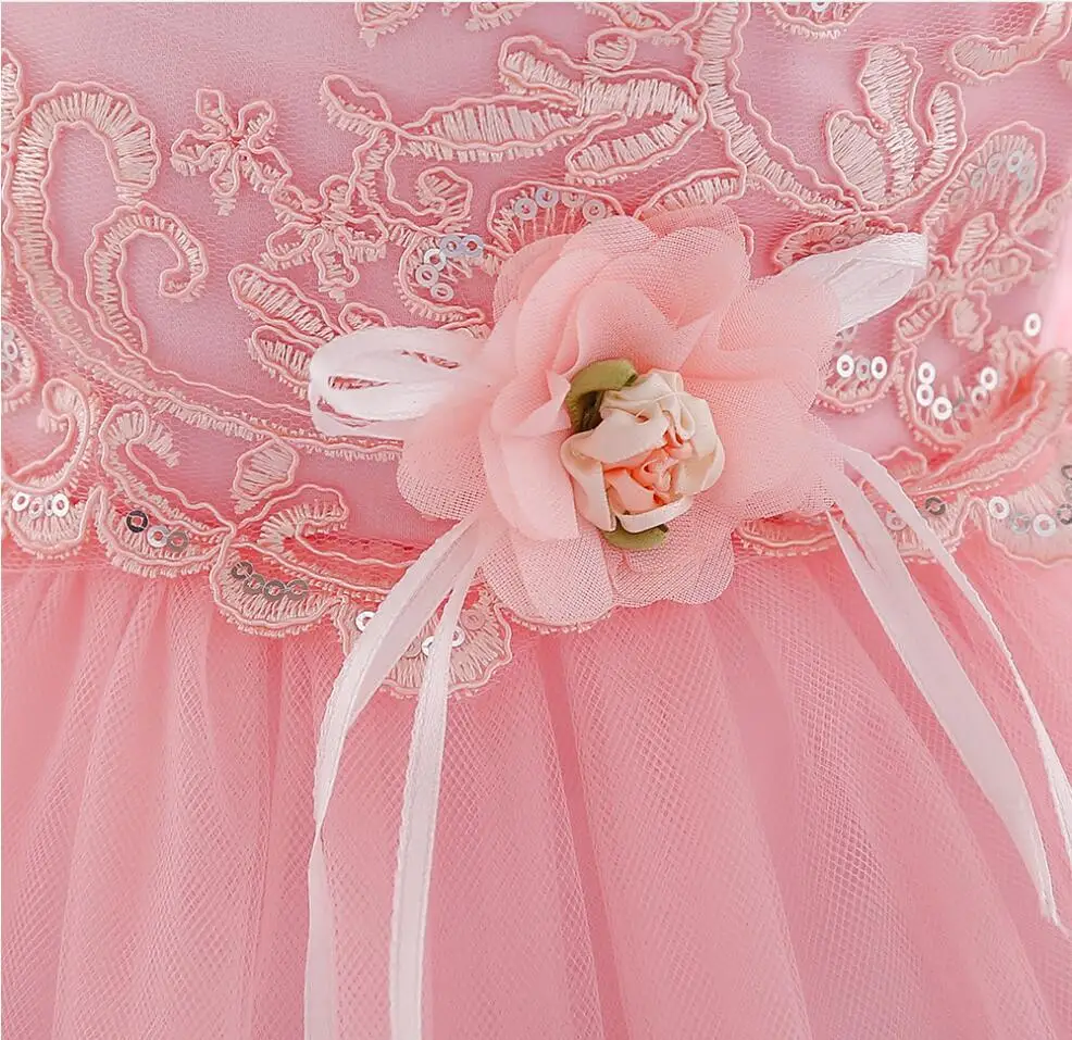 Г. летнее платье для маленьких девочек Крещение новорожденного розовое платье с полной луной для празднования первого дня рождения Детская кружевная одежда с цветочным рисунком тюль для малышей