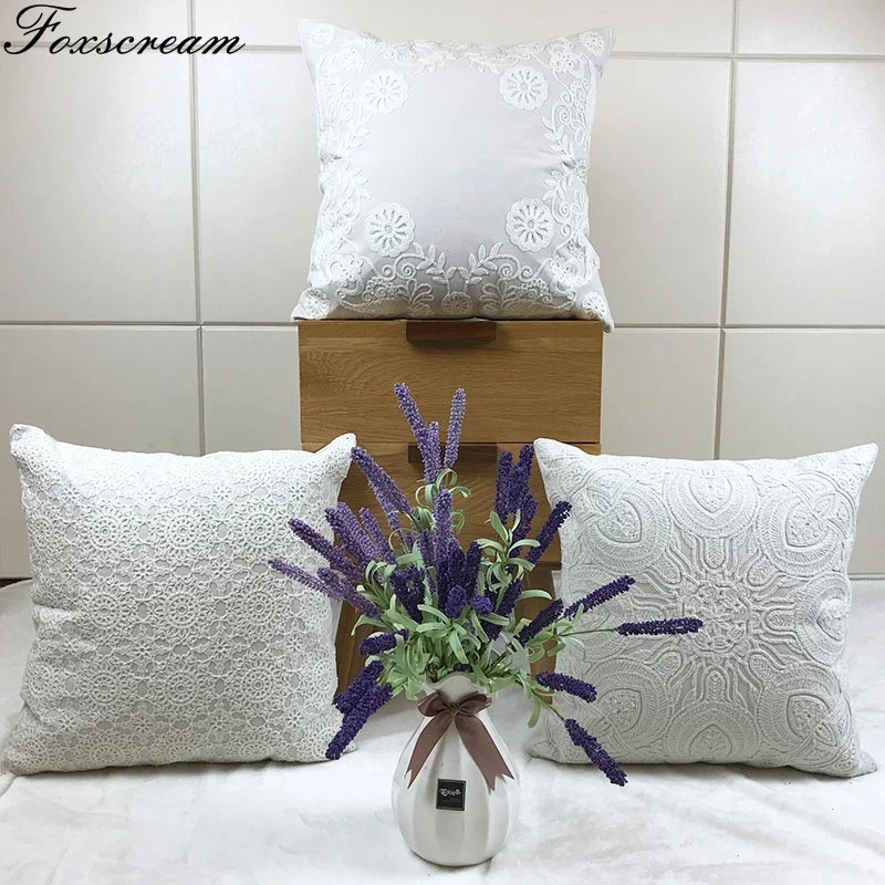 Домашний декор вышитая наволочка для подушки белый геометрический цветочный холст хлопок Suqare наволочка с вышивкой 45x45 см