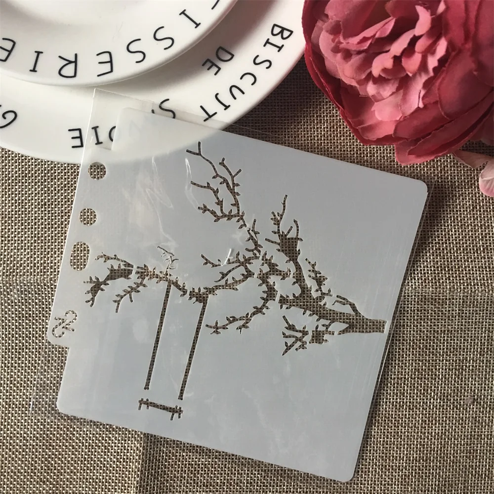 

1Pcs 13cm 5.1" Swing on Tree DIY Layering Stencils Wall Painting Scrapbook Coloring Embossing Album Decorative Paper Template