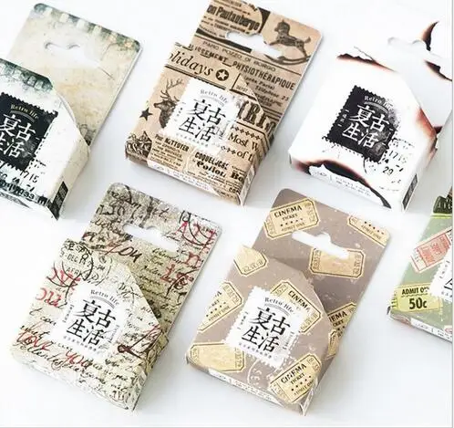 

9 Patterns Retro Ticket newspaper Postmark Nostalgic Washi Tape DIY Decoration Planner Scrapbook Sticker Label Masking Tape