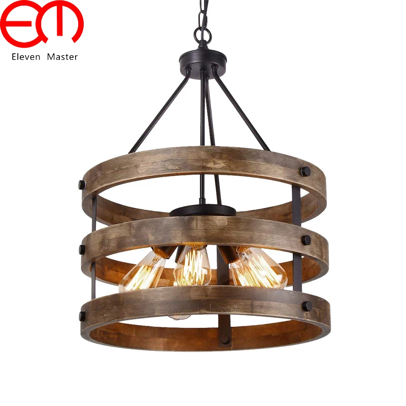 

American 5 heads creative pendant lights led Vintage industrial wind loft wood pendant lamp high quality WPL035