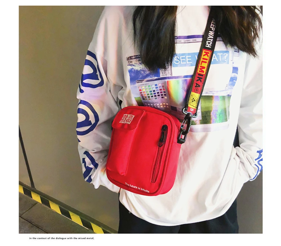 

Harajuku Fashion Letter Print Ribbon Messenger Shoulder Bag Hip Hop Women/Man Personality Coin Purse Clutch Travel Bags