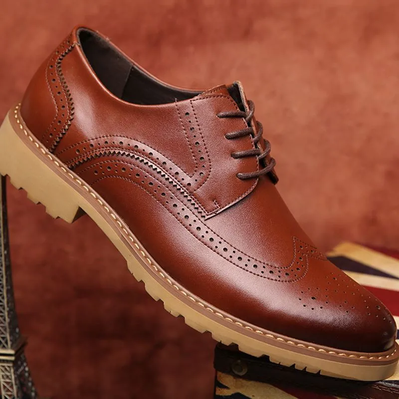 Merkmak/кожаная обувь с перфорацией типа «броги»; деловая модельная мужская обувь; классические офисные свадебные мужские туфли-оксфорды; Повседневная итальянская брендовая Дизайнерская обувь - Цвет: Coffee Dress Shoes