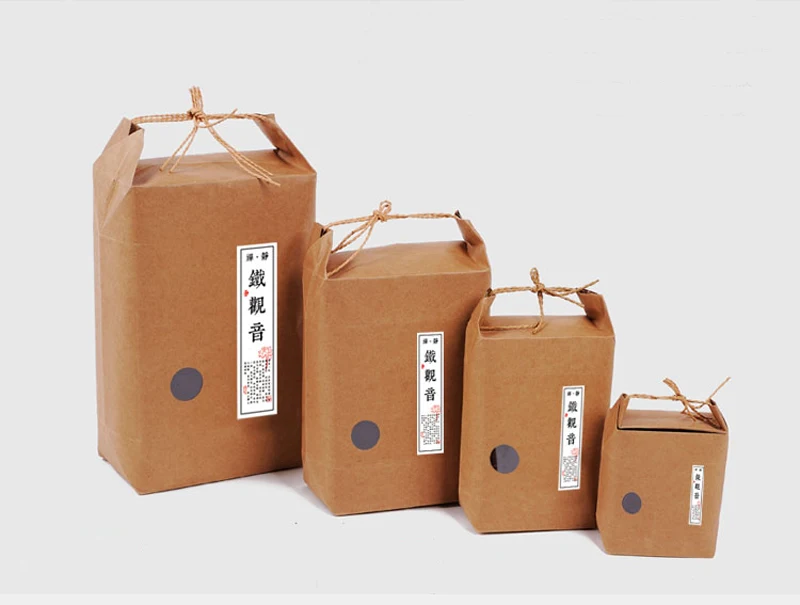 Утолщенная 10 шт стоящая вверх крафт-бумага упаковочная сумка с прозрачным окном коробка из крафт-картона для риса Чай Упаковка Для Хранения Продуктов Мешки