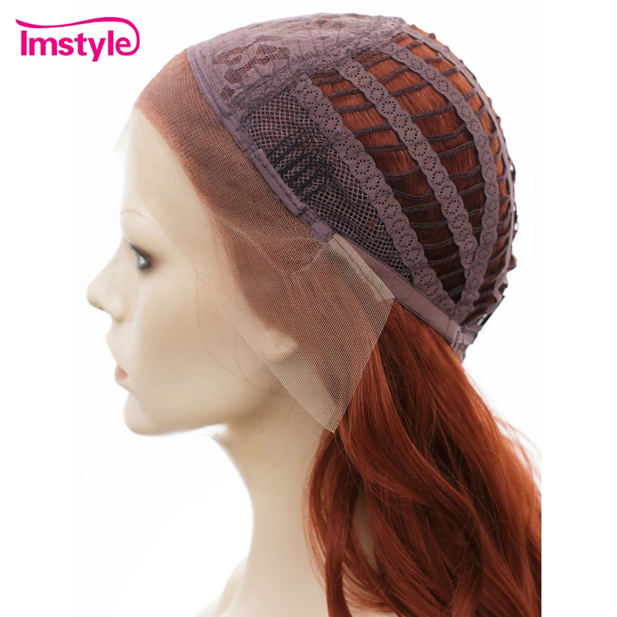 Imstyle красный парик на сетке спереди парики для женщин длинные волнистые