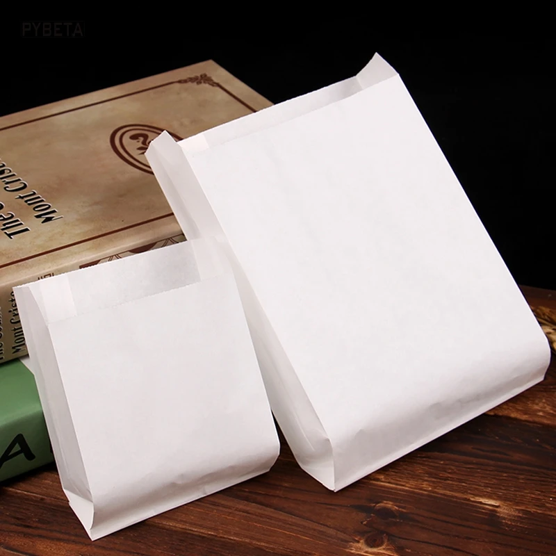 100pcs White Paper Grease Proof Gusset Pouch Disposable Food Packaging