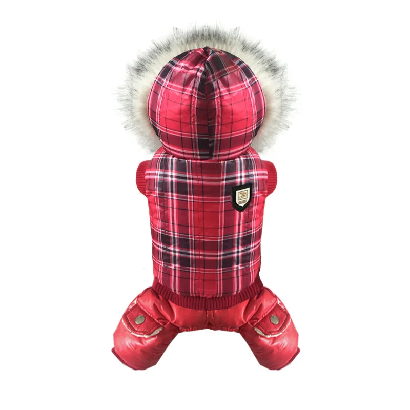 

Red Grid Dog Clothes Winter Coat Jacket Hooded Pet Dog Clothes Cotton Warm Pet Jacket Thickness Dog Clothing