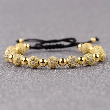 

Amader 2019 Luxury Gold CZ Ball Copper Beads Macrame Bracelet Men Charm Bracelets&Bangles Women Jewelry Valentine's Day ABL036