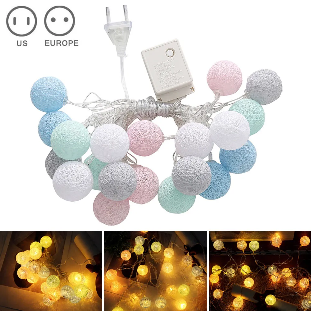 

3.55m 20 LEDs String Lights Cotton Thread Balls Home Decoration Lamp for Party Wedding US/EU Plug MU