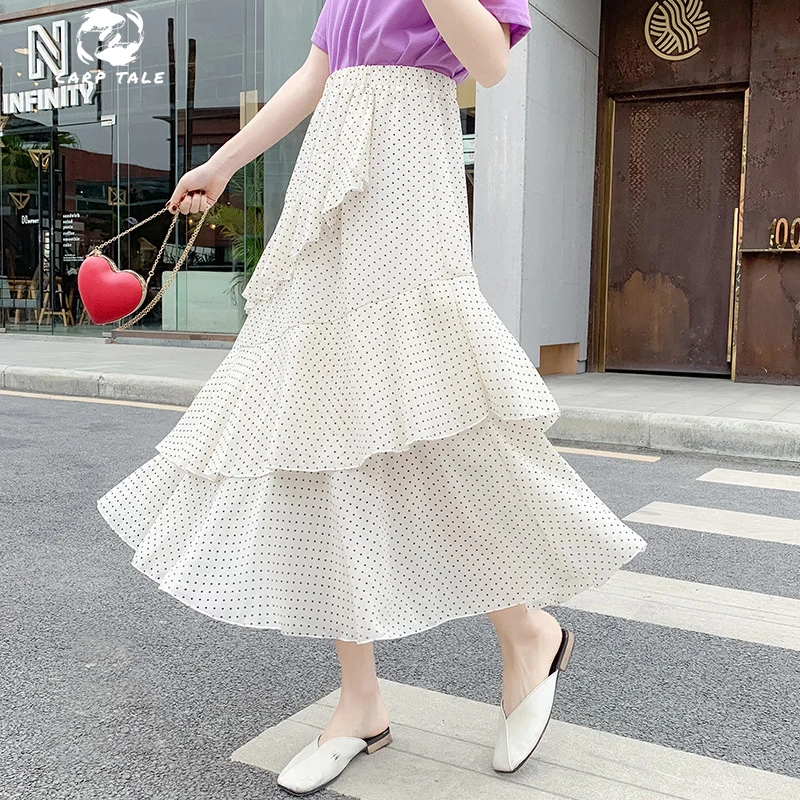 

CARP TALE Spring Autumn Fashion Women's High Waist Pleated Solid Color Half Length Elastic Skirt Promotions Lady Black Apricot