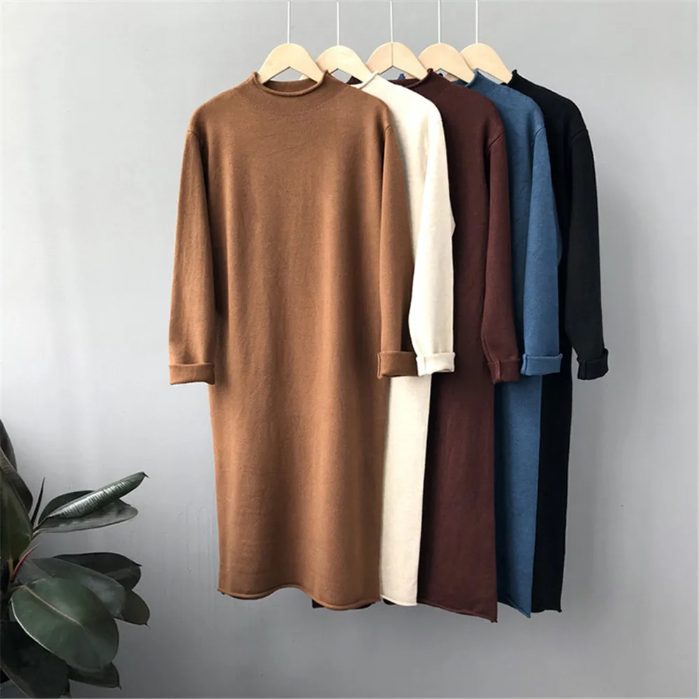 Autumn-Winter Knitted Solid Basic Long Dress 2018 Sexy Bodycon Sweater Dress Long Sleeve All Match Dresses Vestido Z9131 (1)