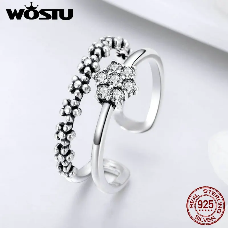 

WOSTU Original 925 Sterling Silver Dazzling Stackable Flower Open Finger Rings For Women Engagement Silver Ring Jewelry FIR428