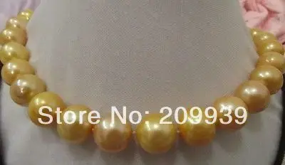 

Free shipping 003258 11-12mm south sea gold pearl necklace 14