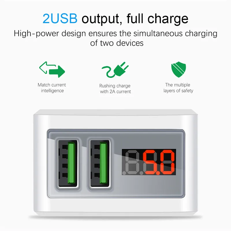 Olaf USB Charger LED Display EUUS Plug Dual USB 2.1A Fast Phone Charger Adapter Wall Travel Charger for iPhone Samsung Tablets (7)