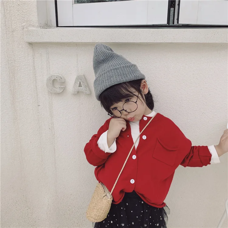 

Autumn baby girls 5 colors knitted sweaters kids cotton casual loose cardigan kids clothes