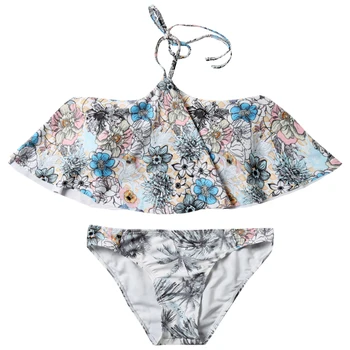 

Bikini Women Cold Shoulder High Waist Swimsuit Bandage Sexy Floral Two-Piece Retro Bathing Suit Plus Size Swimwear S-3XL