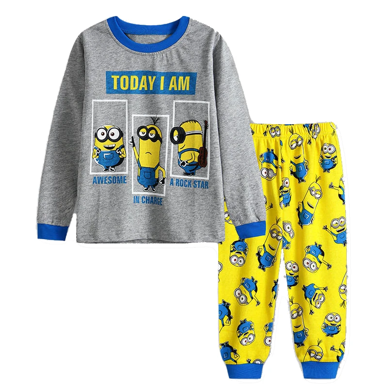 

Cotton Boy Girl Minion Clothes Set Long Sleeve Top+Pants for 90-130cm Children Print Kids Nightwear Sleepwear Children Pyjamas