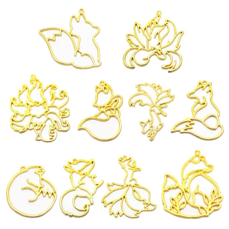 

10Pcs Smart Fox Animal Pendant Open Bezel Setting UV Resin Craft Jewelry Making