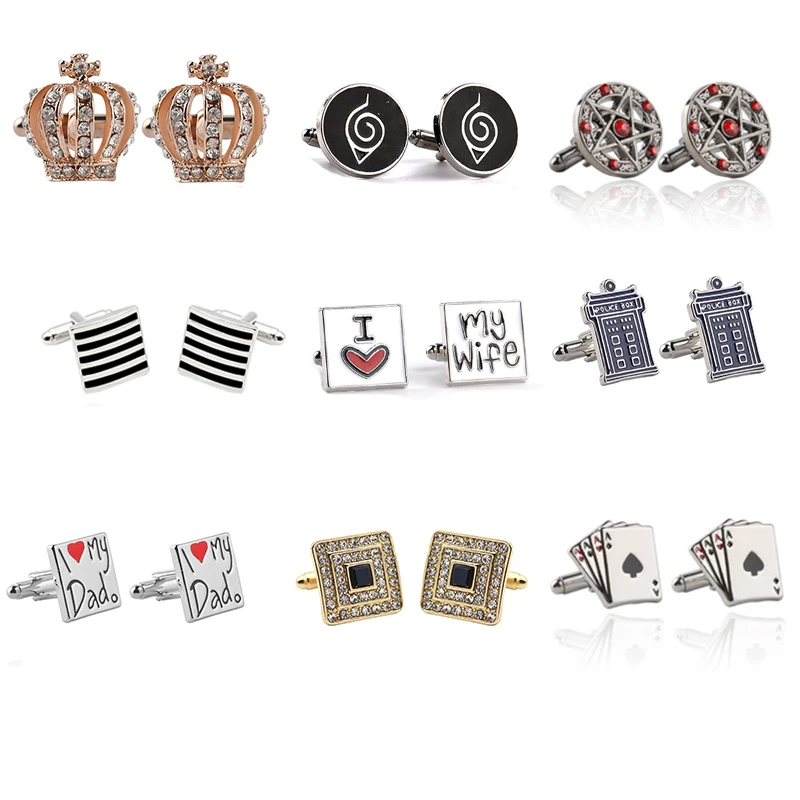 

Trendy Luxury Crown Square Cufflinks Cross Cufflonks I Love You My Wife Dad Enamel Tie Clip For Men Mens Jewelry Xmas Gift