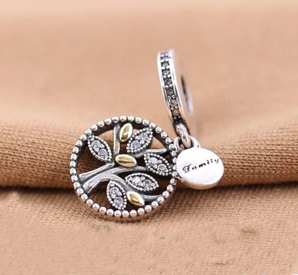 

100% 925 Sterling Silver european Bead pave zircon life tree Dangle Charm Pendant Bead Fit european Bracelet diy findings