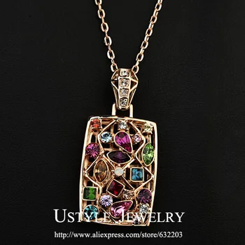 

USTYLE Multicolor Austrian Crystal Pendant Necklace JN0008