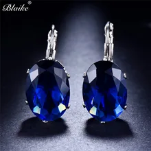 Blaike Độc Đáo Lớn Màu Xanh Zircon Cubic Bông Tai Hoop Cho Phụ Nữ 925 Sterling Bạc Xinh Xắn Đồ Trang Sức Halloween Giáng Sinh Hiện Tại(China)