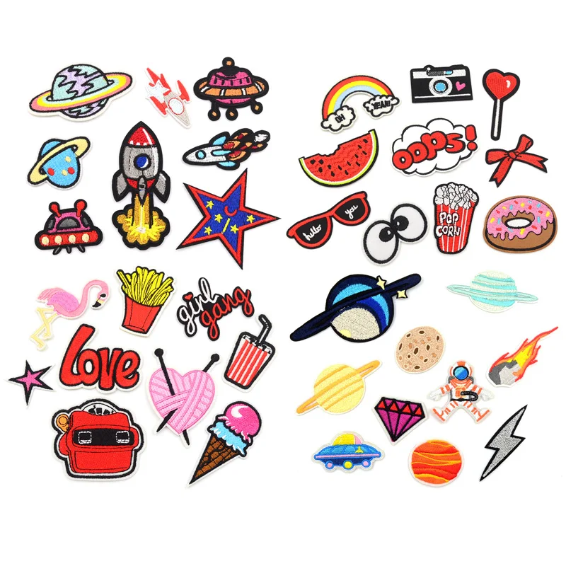

30Styles Embroidery Patches Outer Space Planet Pattern Sew On Patches Iron On Patches For Clothes Foods Badges Sticker For Jeans