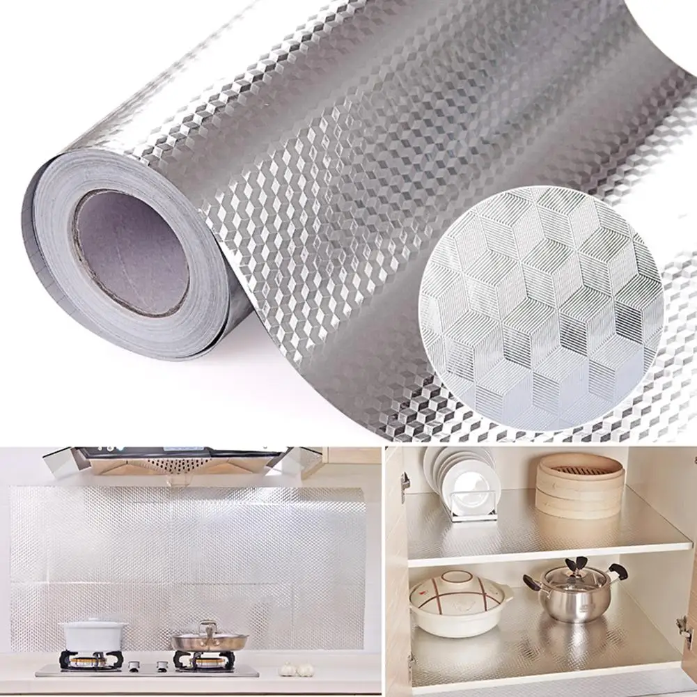 

Kitchen Stickers Aluminum Foil Maison Decoration Sticker Self Adhesive Waterproof Wallpaper For Furniture 16" x 39.5"