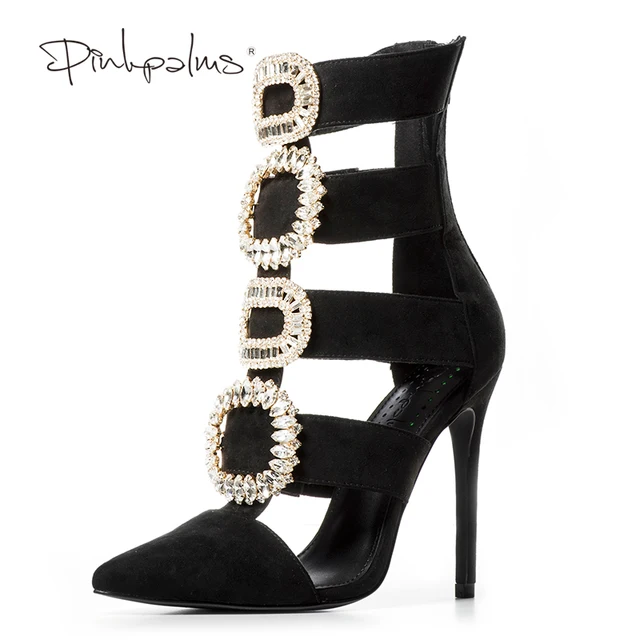 Brand Pink Palms Women Summer Winter Shoes High Heels Pointed Toe Sandals Women Ankle Boots Crystal Diamond Sexy Women sandals