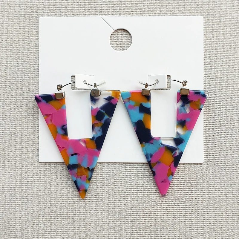 

2019 Statement Resin Triangle Hoop Earrings Hot Fashion Colorful Hip Hop Geometric Hoop Earrings Jewelry Party Gift for Women