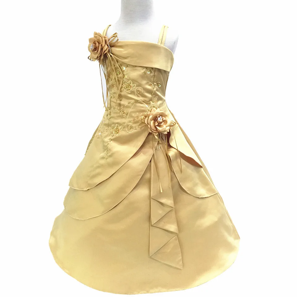 Великолепные Платья с цветочным узором для девочек с обручем внутри; детские длинные вечерние платья из сатина с вышивкой и бисером на выпускной; Одежда для маленьких девочек; Vestido