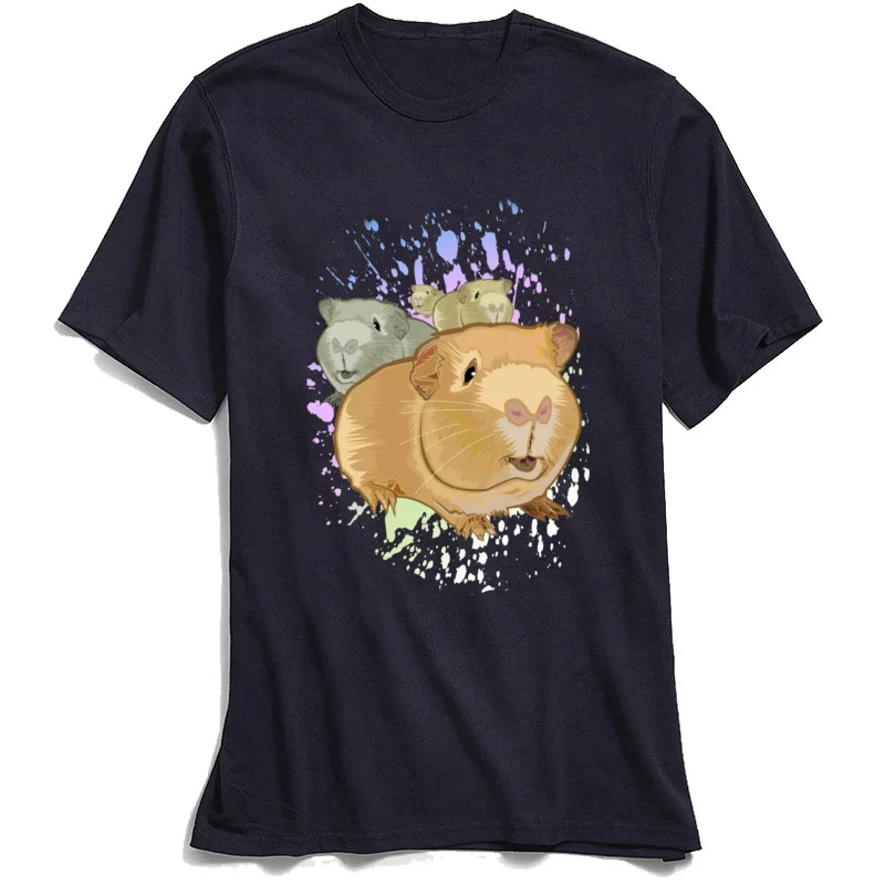 100% Cotton Men's Short Sleeve Guinea Pigs T Shirts Printed Tees Cheap Crazy Round Collar Tops T Shirt Top Quality Guinea Pigs navy